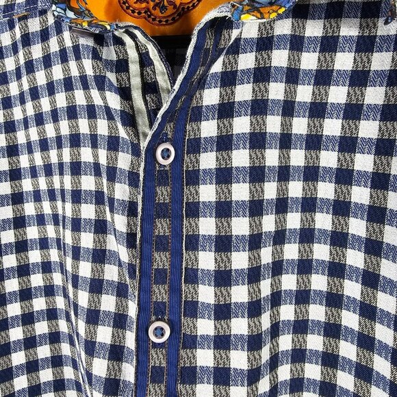Robert Graham Button Up Shirt Men's Size L Blue Plaid Stained Glass Flip Cuff - Picture 4 of 13